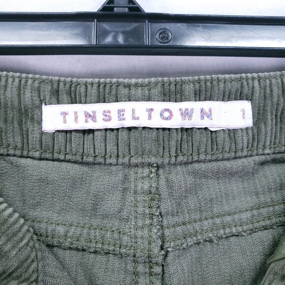 Tinseltown Pants Womens Size 1 Green Corduroy Baggy Wide Leg Cargo 100% Cotton - Picture 14 of 16